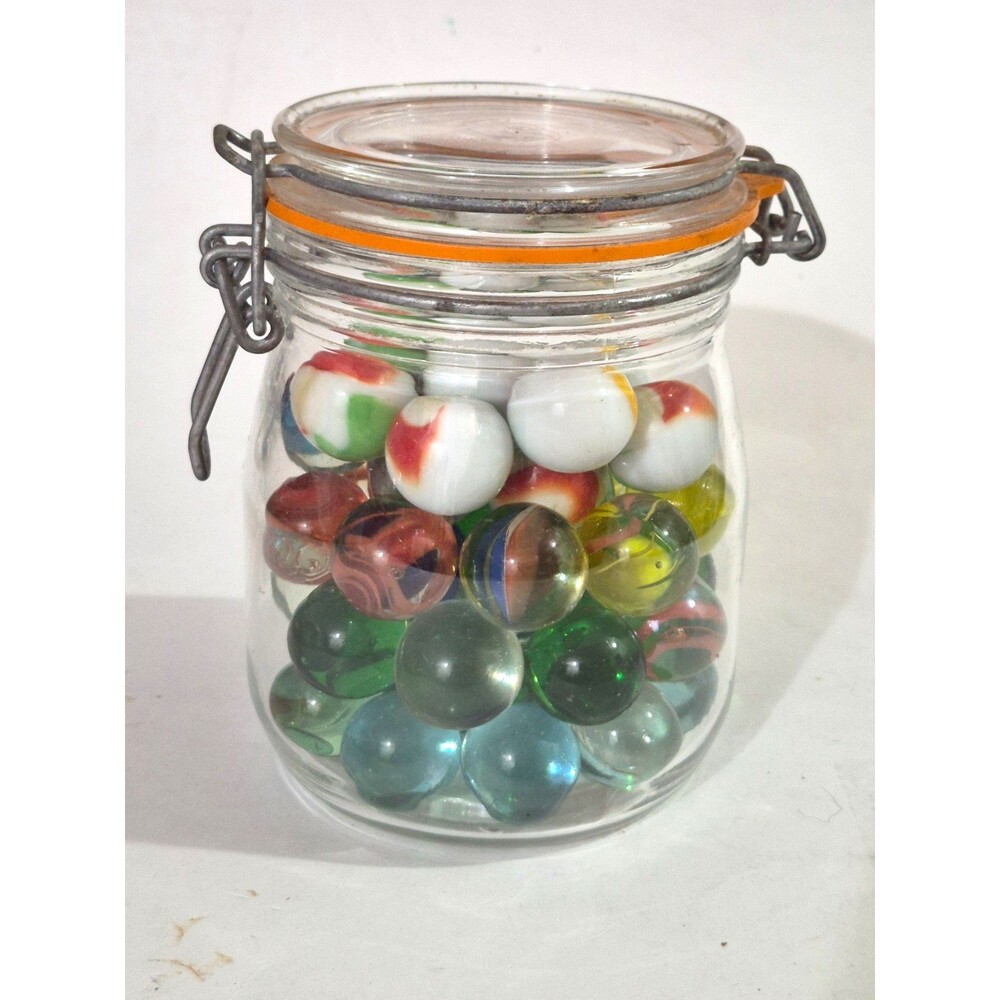 Vtg Shooter Marbles Variety Of Colors 49 Pc Akro Agate, Swirls, Cat Eye & Others